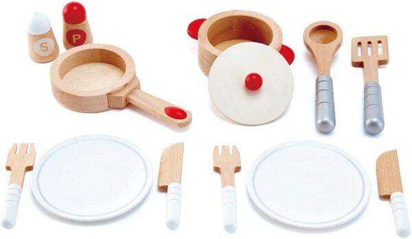 Hape Cook & Serve Set - 13 Piece Wooden Pretend Play Cooking Set